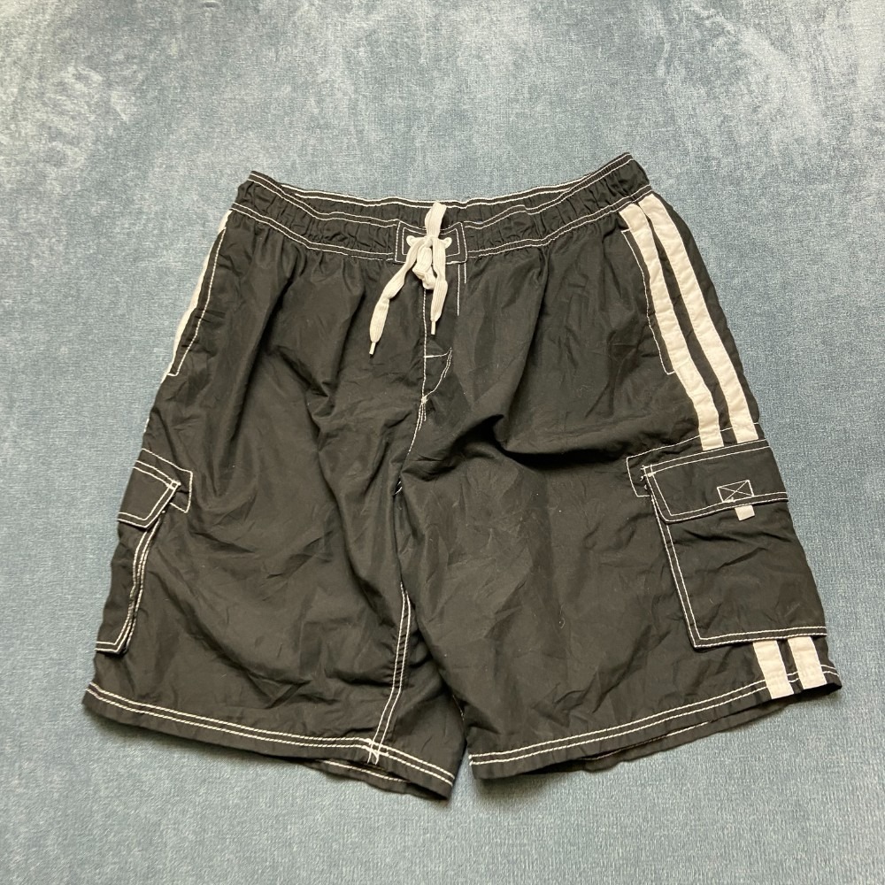Kanu Surf Barracuda Swim Trunks Mens 2XL Black Mesh Lined Cargo Pocket Swimwear